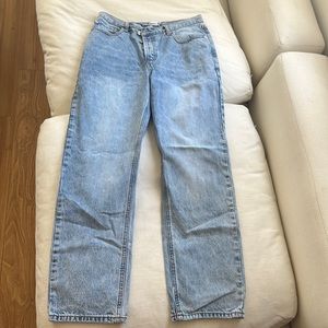 Princess Polly Holly Asymmetric Straight Leg Jeans Mid Wash